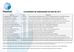 CALENDÁRIO DE OBRIGAÇÕES DO ANO DE 2013