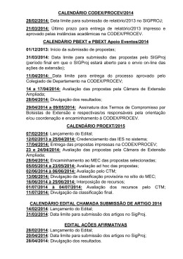 CALENDÁRIO CODEX/PROCEV/2014 28/02/2014: Data limite para