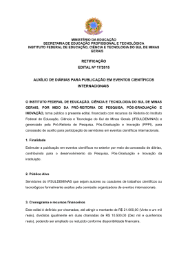 RETIFICAÇÃO EDITAL Nº 17/2015 AUXÍLIO DE DIÁRIAS PARA