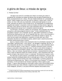 A gl&oacute;ria de Deus: a miss&atilde;o da igreja