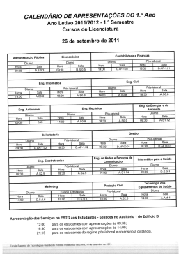 CALENDÁRIO DE APRESENTAÇÕES DO 1.° Ano Ano Letivo 2011