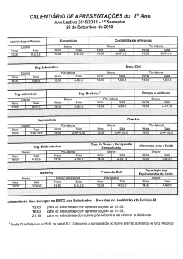 cALENDÁR/o DE APRESENTAÇÕES do 1° Ano