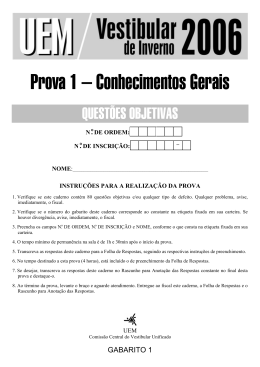 Prova 1 &ndash; Conhecimentos Gerais &ndash; Quest&otilde;es Objetivas
