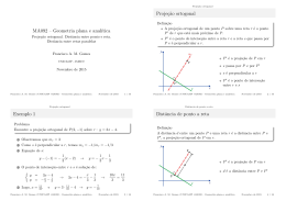 Proje&ccedil;&atilde;o. Dist&acirc;ncia de ponto a reta. Dist&acirc;ncia entre retas