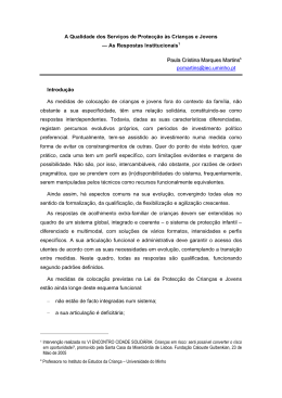 A Qualidade dos Servi&ccedil;os de Protec&ccedil;&atilde;o &agrave;s Crian&ccedil;as e Jovens &mdash; As