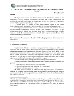 A TV Senado e sua contribuicao para a democratizacao da
