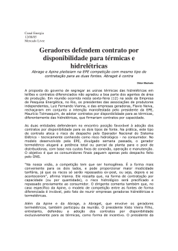 Geradores defendem contrato por disponibilidade para