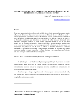 O SER E FAZER DOCENTE: O ENGATE ENTRE A FORMA&Ccedil;&Atilde;O