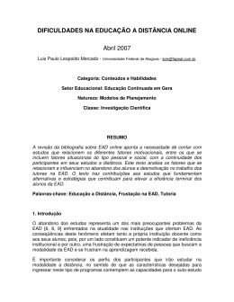 DIFICULDADES NA EDUCA&Ccedil;&Atilde;O A DIST&Acirc;NCIA ONLINE