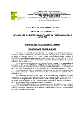 Lista dos candidatos suplentes nos Cursos T&eacute;cnicos de N&iacute;vel M&eacute;dio
