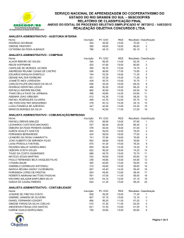 sescoop/rs relat&oacute;rio de classifica&ccedil;&atilde;o