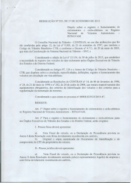 RESOLU&Ccedil;&Atilde;O N&deg; 555, DE 17 DE SETEMBRO DE 2015 - Detran-PB