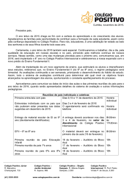 In&iacute;cio das aulas em 2016 no Col&eacute;gio Positivo Internacional