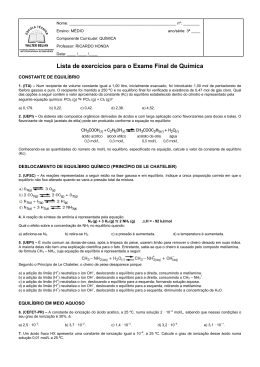 Lista de exercícios para o Exame Final de Química