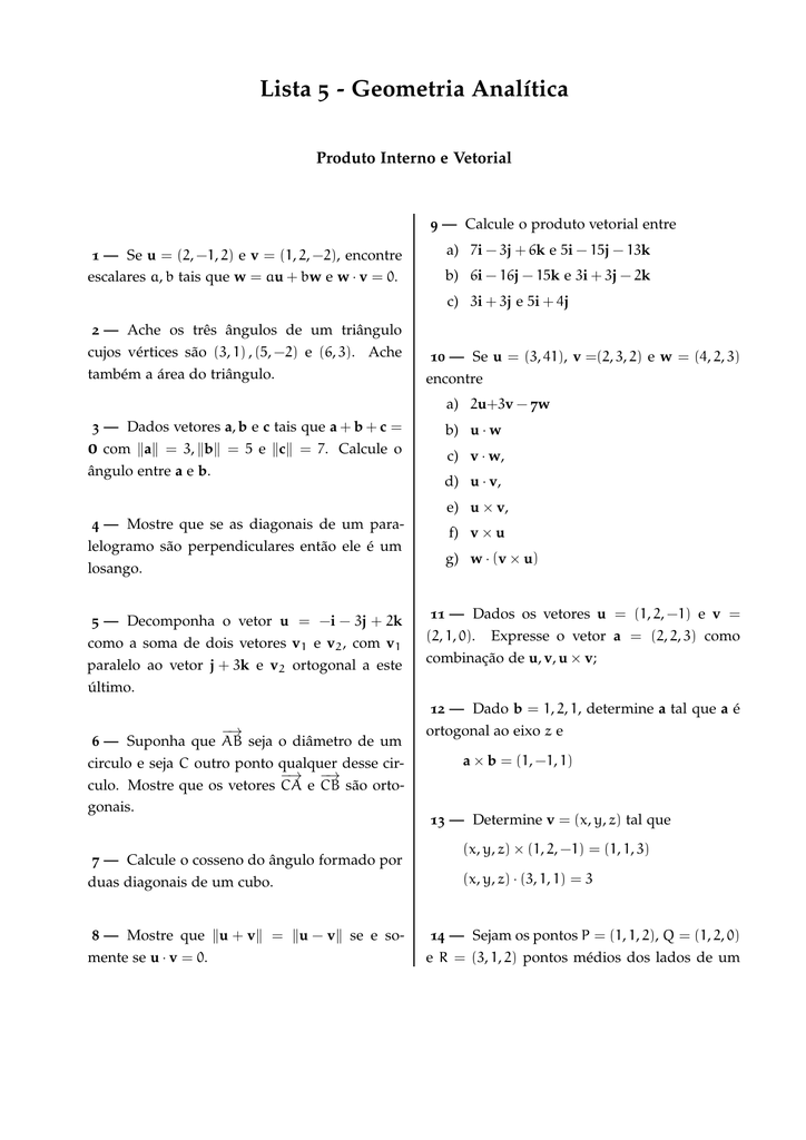 Lista 5 Geometria Analitica