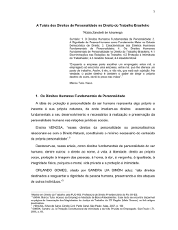 A Tutela dos Direitos de Personalidade no Direito do Trabalho