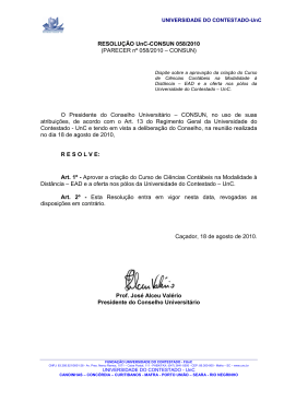 Resolu&ccedil;&atilde;o UnC CONSUN 058-2010 Cria&ccedil;&atilde;o do Curso de Ciencias