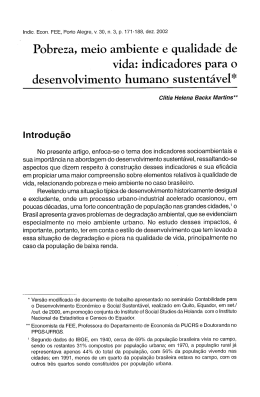 Pobreza, meio ambiente e qualidade de vida: indicadores
