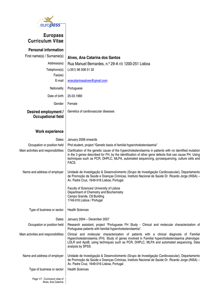 Europass Curriculum Vitae Red Iberoamericana De