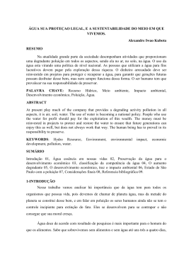 &aacute;gua sua prote&ccedil;ao legal, e a sustentabilidade do meio em
