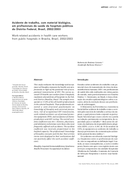 Acidentes de Trabalho com material biol&oacute;gico