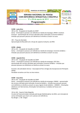 21/08 &ndash; sexta-feira 10h &agrave;s 15h - Ocupa&ccedil;&atilde;o do Cal&ccedil;ad&atilde;o do CENIP