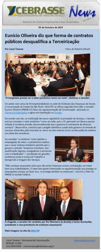 Eunício Oliveira diz que forma de contratos - Seac-SP