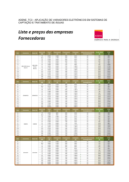 Lista das empresas fornecedoras VEVs Águas