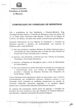 Conselho de Ministros que teve lugar no passado dia