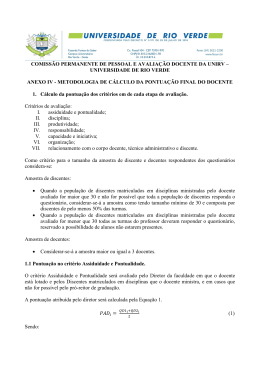 Anexo IV - Metodologia de C&aacute;lculo da Pontua&ccedil;&atilde;o Final do Docente