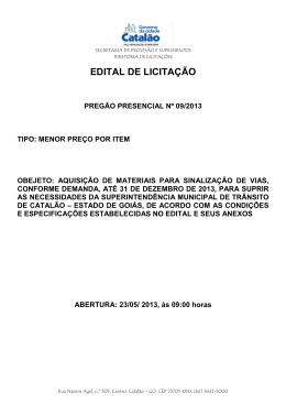 Edital PP n.&ordm;09-2013 Aquisi&ccedil;&atilde;o de Materiais para demarca&ccedil;&atilde;o vi&aacute;ria