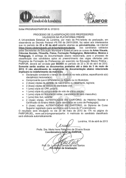 Edital PROGRAD/PARFOR N. 07/2013 PROCESSO DE