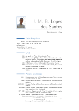 J. M. B. Lopes dos Santos &ndash; Curriculum Vitae