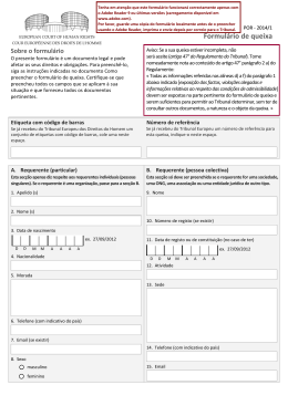Formul&aacute;rio de queixa