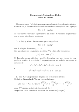 Elementos de Matemática Finita Lema de Hensel No que se segue f(x)