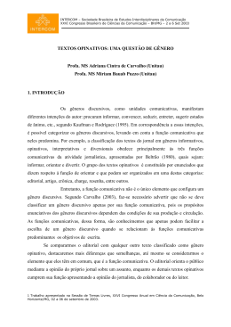 Textos opinativos: uma quest&atilde;o de g&ecirc;nero