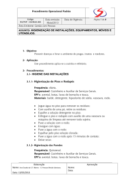 ASSUNTO: HIGIENIZAÇÃO DE INSTALAÇÕES, EQUIPAMENTOS