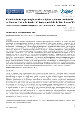 Viabilidade de implanta&ccedil;&atilde;o de fitoter&aacute;picos e plantas medicinais no