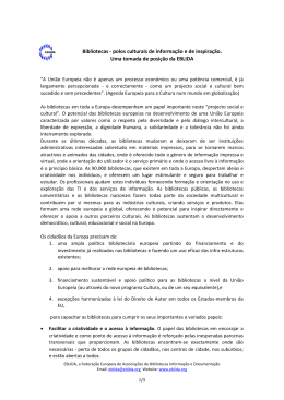 Bibliotecas - polos culturais de informação e de inspiração