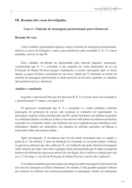 III. Resumo dos casos investigados