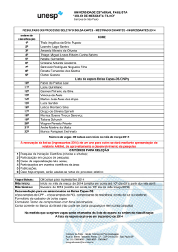 Lista de Espera Bolsas Capes-DS - Mestrado em Artes 2014