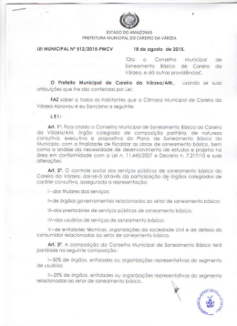 CRIAÇÃO DO CONSELHO MUNICIPAL DE SANEAMENTO BÁSICO