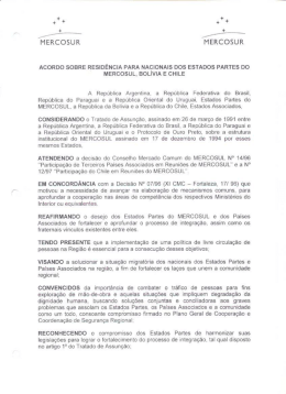 Acordo sobre Resid&ecirc;ncia para os Nacionais dos Estados