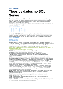 Tipos de dados no SQL Server