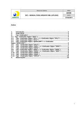 SICI &ndash; MANUAL PARA ARQUIVO XML (UPLOAD) 01/02/2011