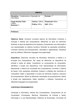 Professor: Objetivos Geral: Conhecer conceitos b&aacute;sicos de