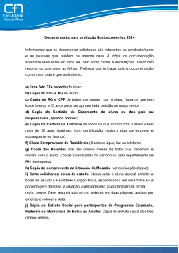 Documenta&ccedil;&atilde;o para avalia&ccedil;&atilde;o Socioecon&ocirc;mica 2014 Informamos