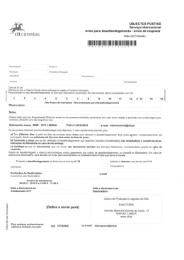OBJECTOS POSTAIS Serviço Internacional aviso para