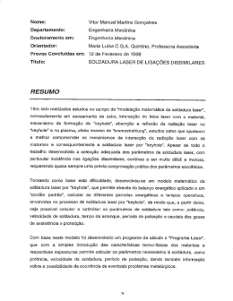 Vitor Manuel Martins Gon&ccedil;alves Departamento: Engenharia Mec&acirc;nica