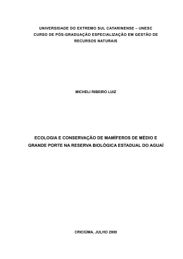 ECOLOGIA E CONSERVA&Ccedil;&Atilde;O DE MAM&Iacute;FEROS DE M&Eacute;DIO E
